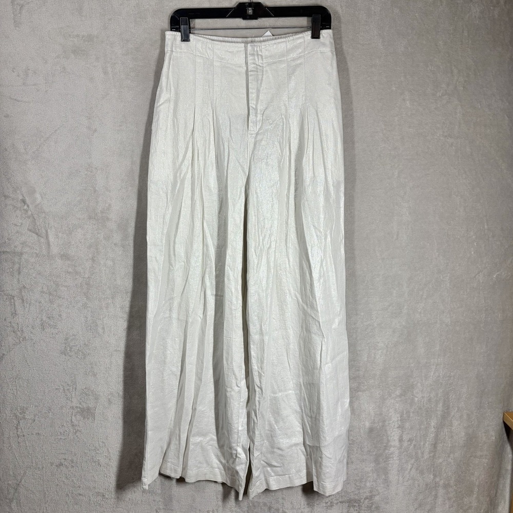House of Harlow Metallic Wide-leg Trousers NWT Size M Silver Linen Blend Glam
